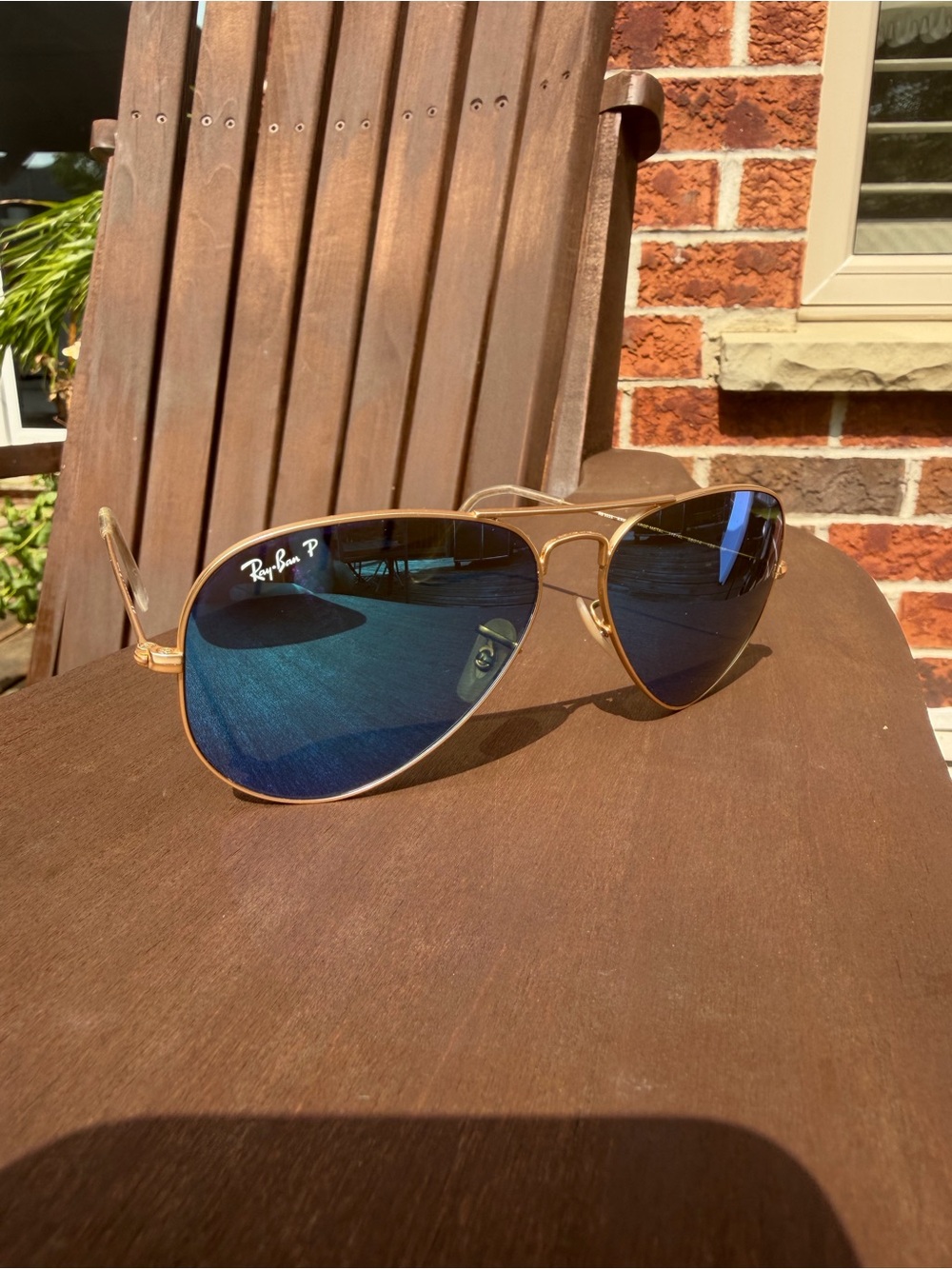 Ray-Ban Men's Gold Aviator Sunglasses with Blue Lenses